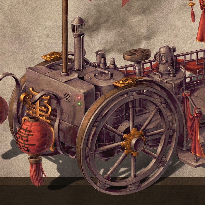 Detail of Chinese steampunk Bridal Carriage.