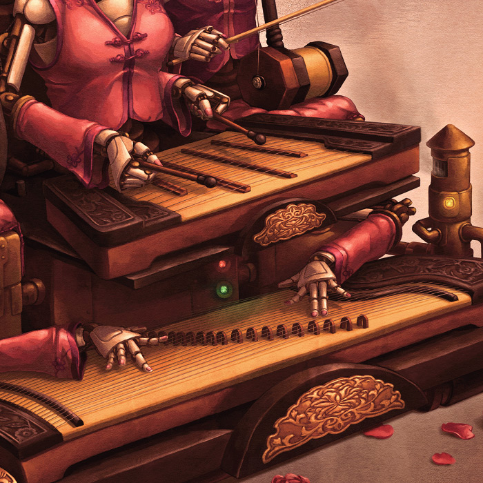 Detail of Court Band Chinese steampunk illustration.