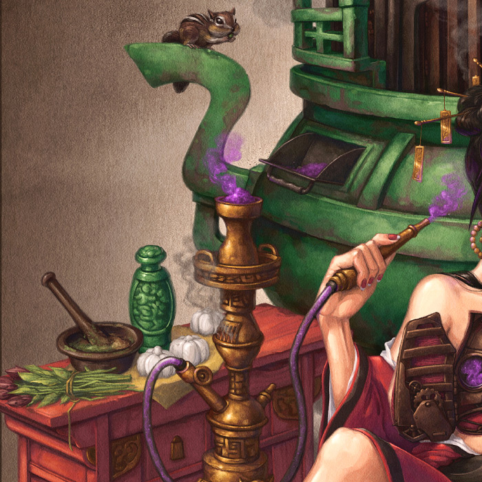 Detail of Crystal Herbalist Chinese steampunk concept art.