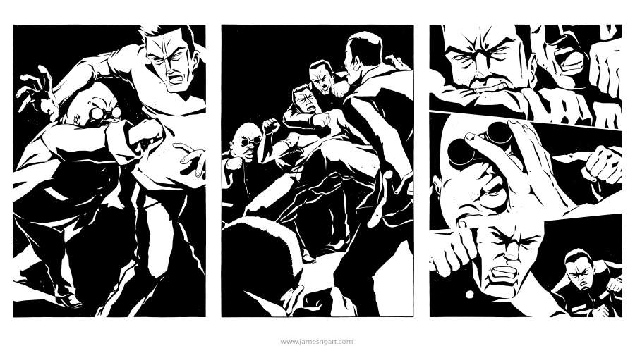 Ink narrative noir style collage for upcoming graphic novel.